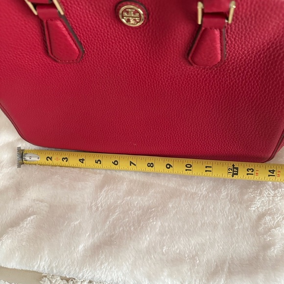 Tory Burch Cherry Red Robinson Satchel Pebbled Leather - Picture 6 of 9